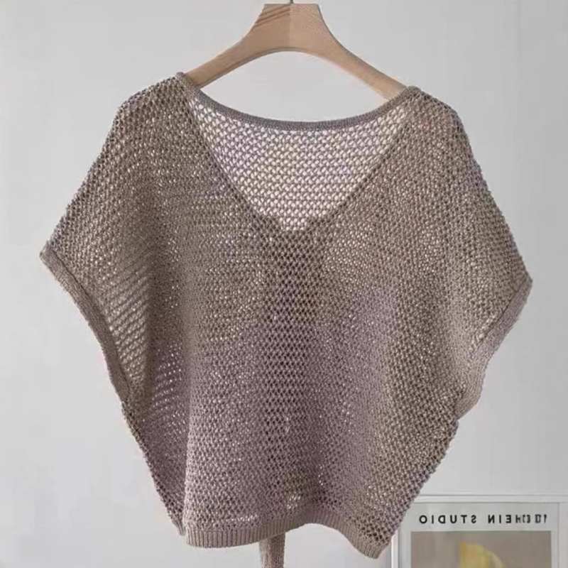 Korejski stil retro prozračni pleteni kardigan, poliester, 3/4 rukava, tanak, UPF30+.