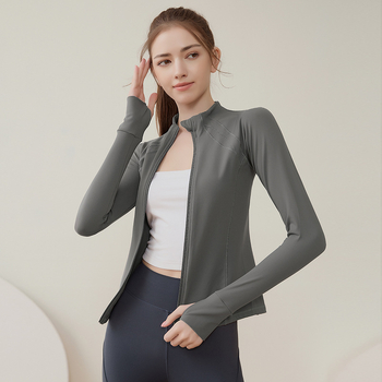 Női sportdzseki zipzárral, fleece béléses, hosszú ujjú, álló gallér, futáshoz és jóga