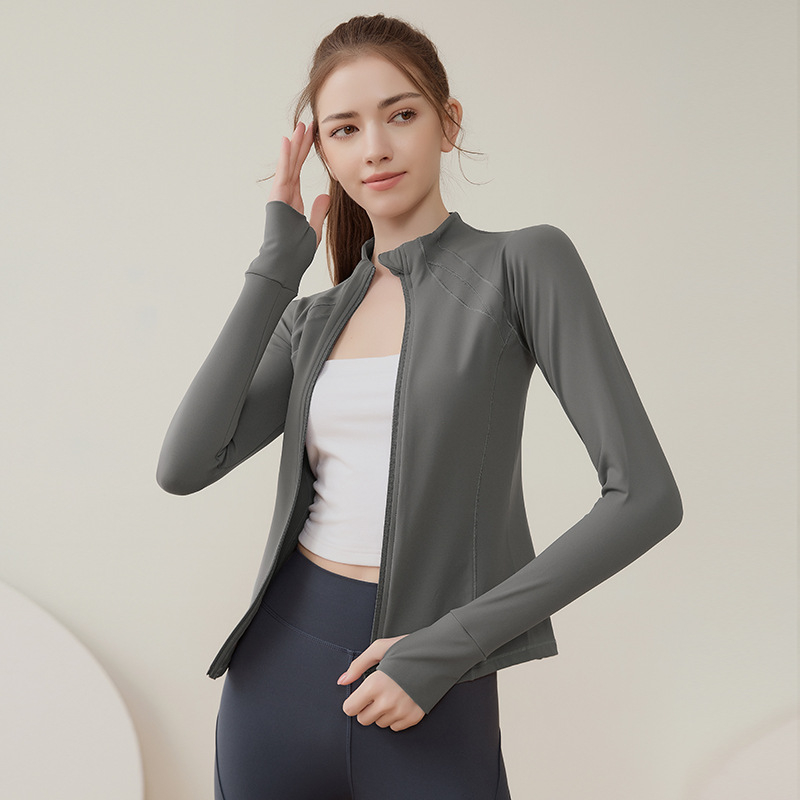 Női sportdzseki zipzárral, fleece béléses, hosszú ujjú, álló gallér, futáshoz és jóga