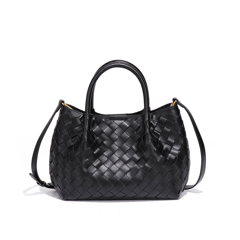 Carlos Milin geantă tote PU țesută manual cu închidere magnetică, buzunar intern cu fermoar și buzunar intern tip patch, căptușeală din poliester, formă orizontală pătrată, curea de umăr simplă