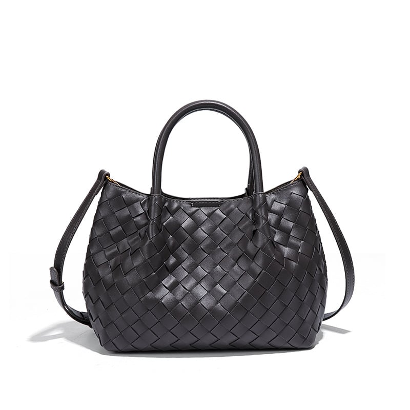 Carlos Milin geantă tote PU țesută manual cu închidere magnetică, buzunar intern cu fermoar și buzunar intern tip patch, căptușeală din poliester, formă orizontală pătrată, curea de umăr simplă