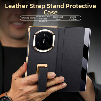 Kožený flip obal pre Huawei MateX7 z imitovanej kože, elektroplatinovaný povrch, magnetické prebúdzanie/spanie, držiak na zápästie, ochrana proti pádom