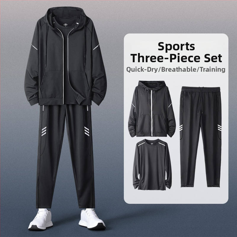 Мъжки спортен комплект с качулка и дълъг ръкав – casual полиестер