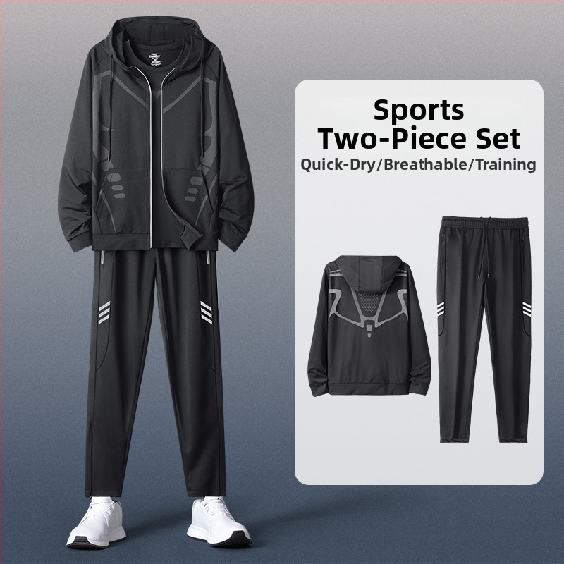 Мъжки спортен комплект с качулка и дълъг ръкав – casual полиестер