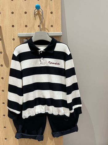 Cambridge-stílusú gyerek póló galléros felső, csíkos gallérral, pamutkeverék, hosszú ujjak, 3–8 éves.