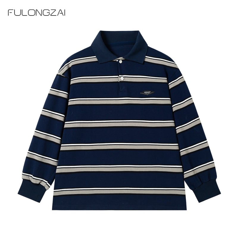 Fulongzai dječja polo majica s prugama, dugi rukav, 100% pamuk, za djecu iznad 140 cm, proljeće