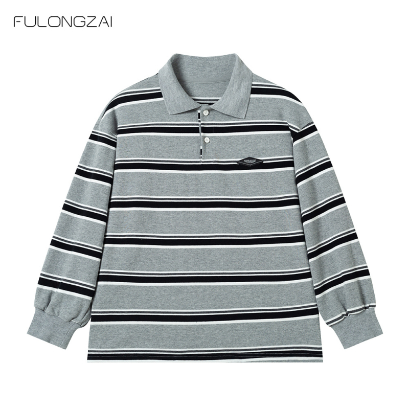 Fulongzai dječja polo majica s prugama, dugi rukav, 100% pamuk, za djecu iznad 140 cm, proljeće