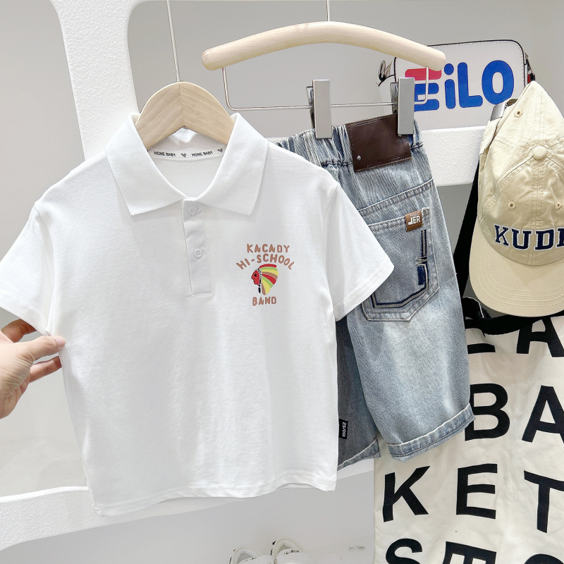 Dječja polo majica, korejski stil, otisak crtani likovi i slova, pamuk tkanina, uzrast 3–8 godina, ljeto 2026