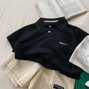 Dječja polo majica u korejskom stilu, pamuk, kratki rukavi, ljeto 2025, unisex, za djecu 3-8 godina