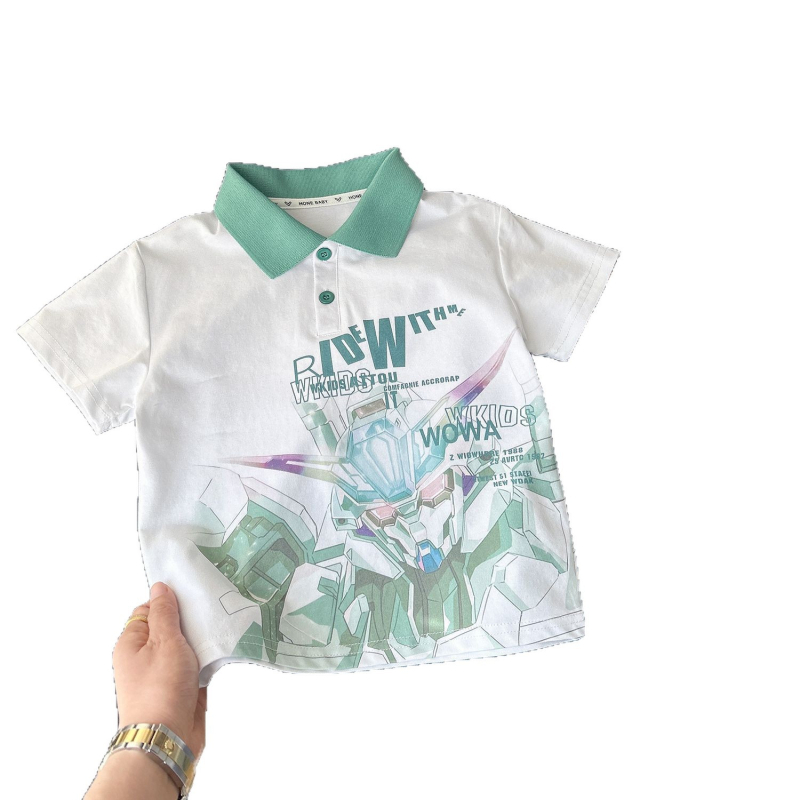 Dječje polo majice s robot printom, Ice Silk tkanina, korejski casual stil, kratki rukavi, za uzrast 3–8 godina
