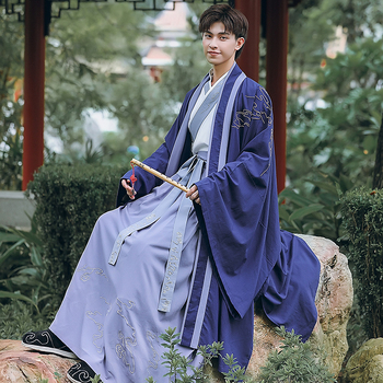 Hanfu kostim za pozornicu, tri dijela, izvezen, unisex, 95% pamuk, dugi rukavi, ovratnik stila kapuljače