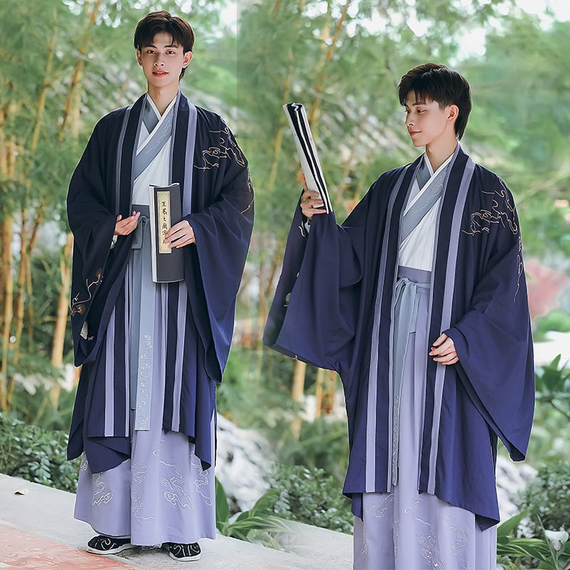 Hanfu kostim za pozornicu, tri dijela, izvezen, unisex, 95% pamuk, dugi rukavi, ovratnik stila kapuljače