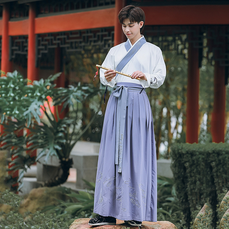 Hanfu kostim za pozornicu, tri dijela, izvezen, unisex, 95% pamuk, dugi rukavi, ovratnik stila kapuljače