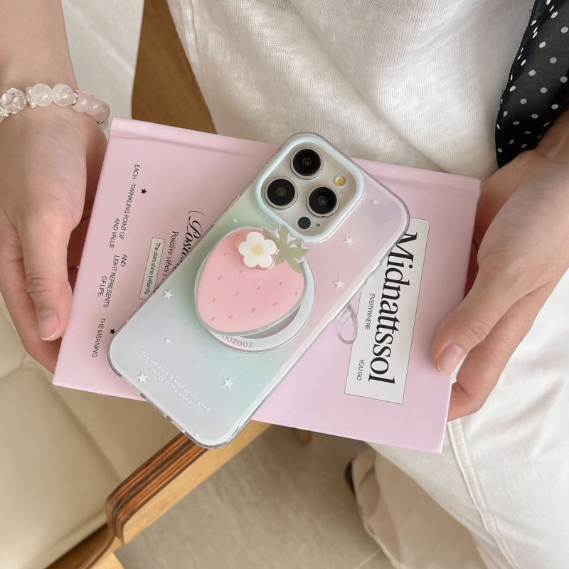 TPU stražnja maska s gradijentom zvjezdice jagode za iPhone 11/12/13/14 – mat završetak, zaštita od pada, držač