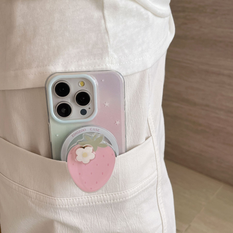 TPU stražnja maska s gradijentom zvjezdice jagode za iPhone 11/12/13/14 – mat završetak, zaštita od pada, držač