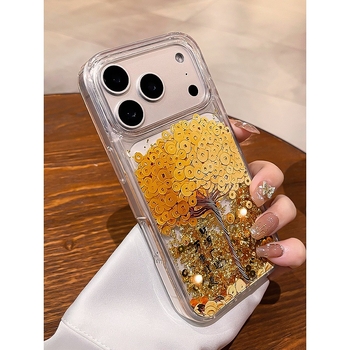 Carcasă pentru telefon cu motiv arborele bogăției, reliefată, cu monede din foiță de aur, transparentă, pentru iPhone 17/17 Pro/16 Pro Max