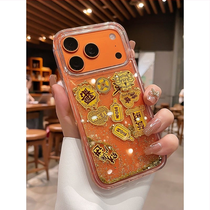 Ochranný kryt na iPhone 17/17 Pro/16 Pro Max so reliéfnym motívom stromu šťastia a zlatými mincami z fólie, priehľadný