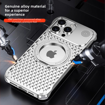 Carcasă pentru telefon din aliaj de aluminiu, cu bază magnetică rotativă și aromaterapie, compatibilă cu seria iPhone 17, disipare a căldurii