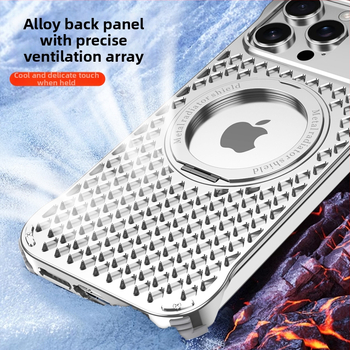 Carcasă pentru telefon din aliaj de aluminiu, cu bază magnetică rotativă și aromaterapie, compatibilă cu seria iPhone 17, disipare a căldurii