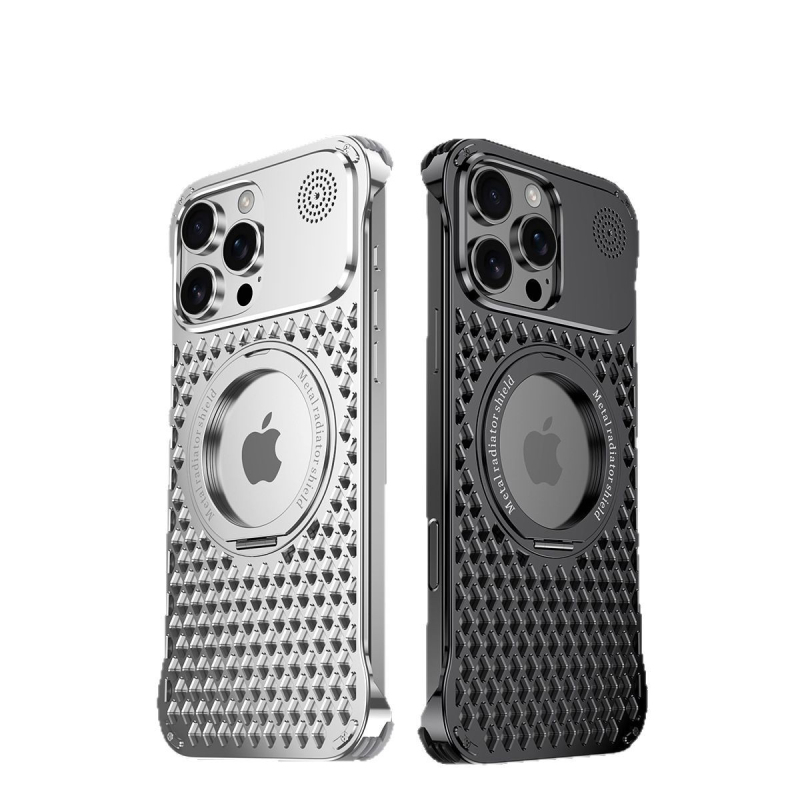 Carcasă pentru telefon din aliaj de aluminiu, cu bază magnetică rotativă și aromaterapie, compatibilă cu seria iPhone 17, disipare a căldurii