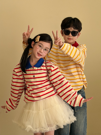 POLO риза за деца, корейски стил, райе, 98% памук 2% еластан, за деца 3-8 г., код 2026C12