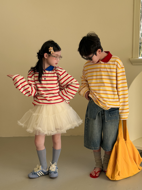 POLO риза за деца, корейски стил, райе, 98% памук 2% еластан, за деца 3-8 г., код 2026C12