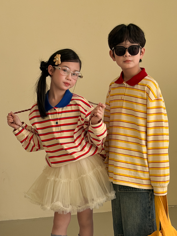 POLO риза за деца, корейски стил, райе, 98% памук 2% еластан, за деца 3-8 г., код 2026C12