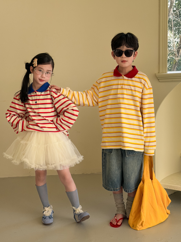 POLO риза за деца, корейски стил, райе, 98% памук 2% еластан, за деца 3-8 г., код 2026C12