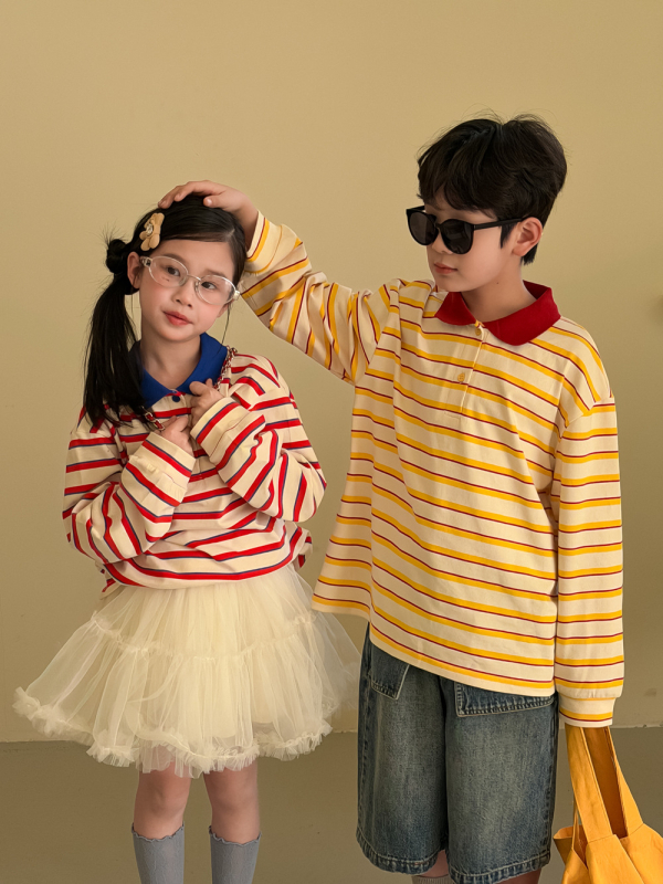 POLO риза за деца, корейски стил, райе, 98% памук 2% еластан, за деца 3-8 г., код 2026C12