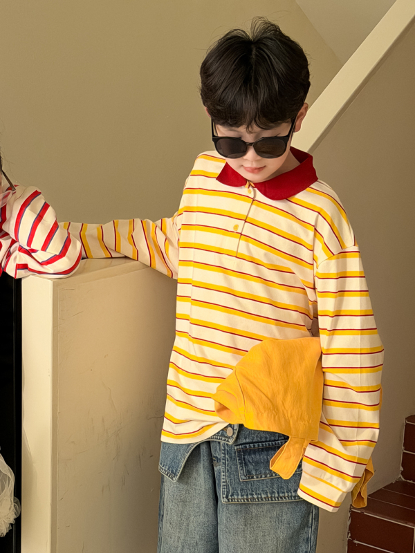 POLO риза за деца, корейски стил, райе, 98% памук 2% еластан, за деца 3-8 г., код 2026C12