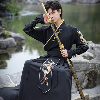 Muški Hanfu dvodijelni set s izvezom Xuan Bird, kineskog stila, pamuk