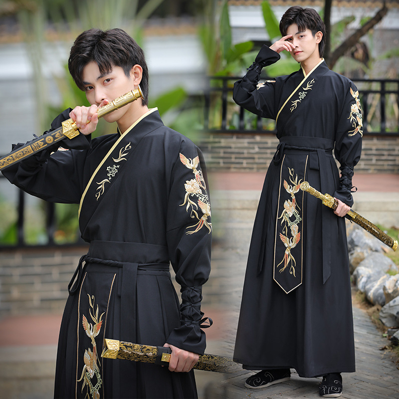Muški Hanfu dvodijelni set s izvezom Xuan Bird, kineskog stila, pamuk