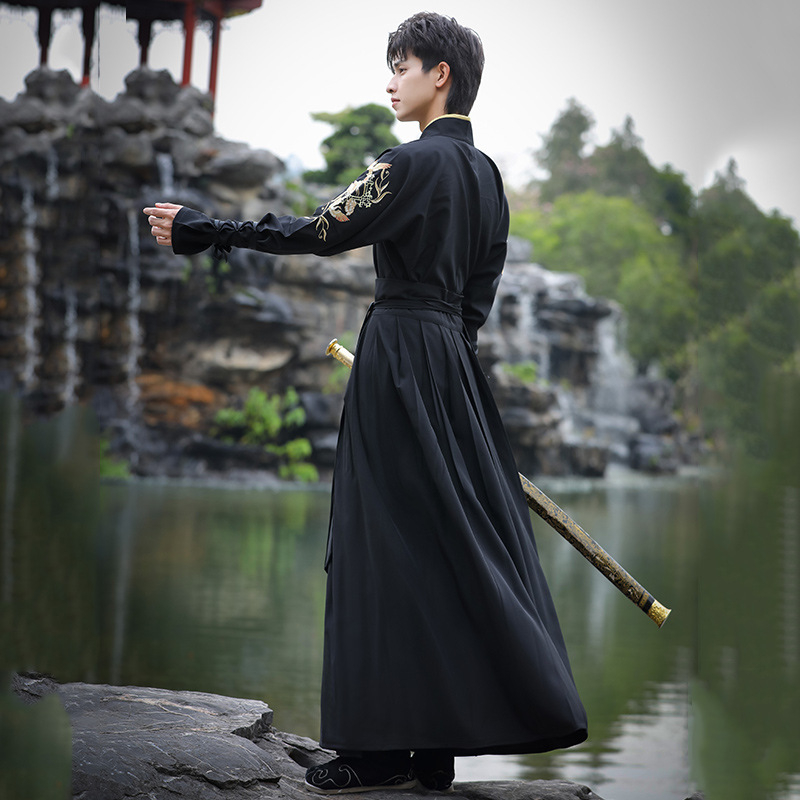Muški Hanfu dvodijelni set s izvezom Xuan Bird, kineskog stila, pamuk