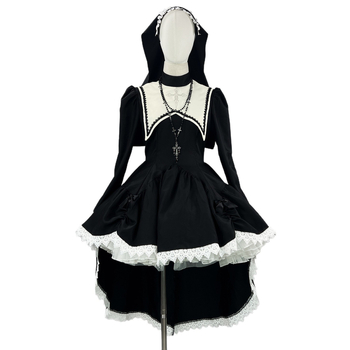 Costume nun cosplay s tamno izšivenim križem, poliester materijal, 95%+, Zixiao marka, šifra 8352, za igre i anime uloge, proljeće 2025