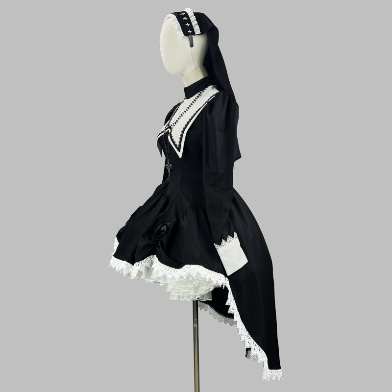 Costume nun cosplay s tamno izšivenim križem, poliester materijal, 95%+, Zixiao marka, šifra 8352, za igre i anime uloge, proljeće 2025