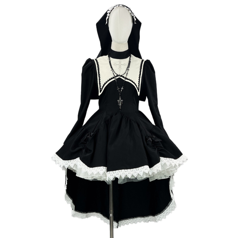 Costume nun cosplay s tamno izšivenim križem, poliester materijal, 95%+, Zixiao marka, šifra 8352, za igre i anime uloge, proljeće 2025