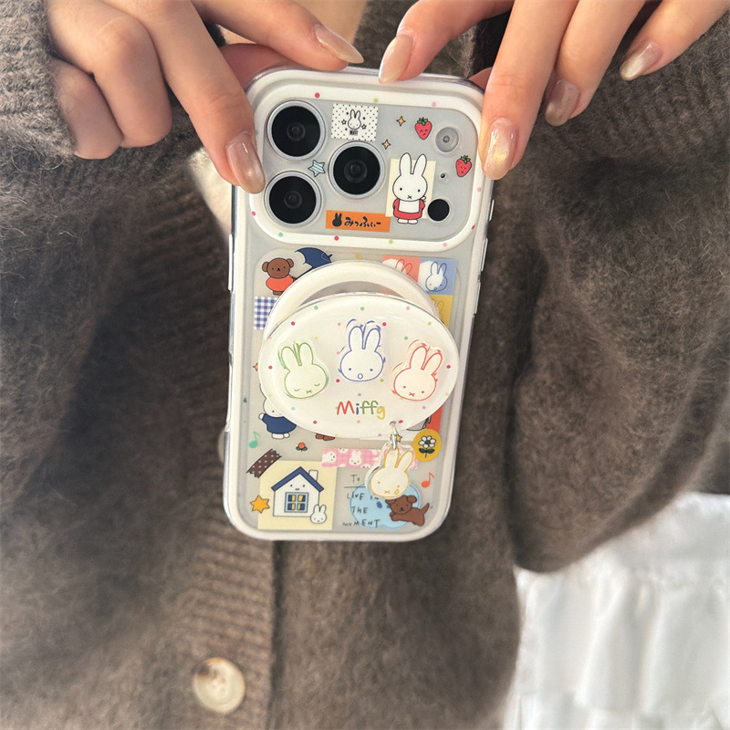 Magnetski silikonski kućište za iPhone s ilustracijom zeca i slona; otporno na pad, gravirani uzorak, kompatibilno s iPhone 11–14 Pro/Max