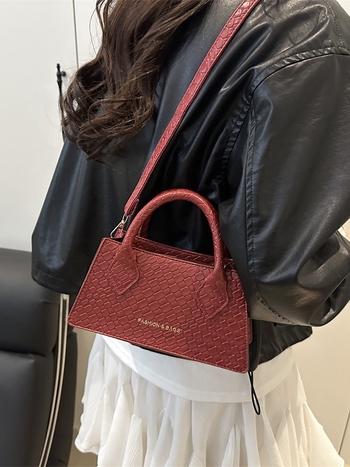 Torba za ruke s kariranim uzorkom i kontrastnim šivanjem – ulični stil, PU materijal, vodoravni kvadratni oblik, zatvaranje na zip, unutarnja džep za telefon