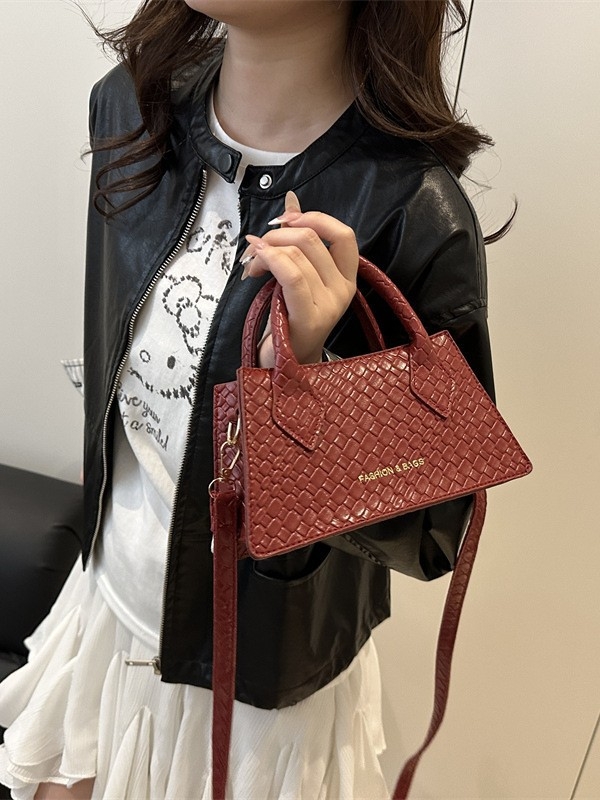 Torba za ruke s kariranim uzorkom i kontrastnim šivanjem – ulični stil, PU materijal, vodoravni kvadratni oblik, zatvaranje na zip, unutarnja džep za telefon