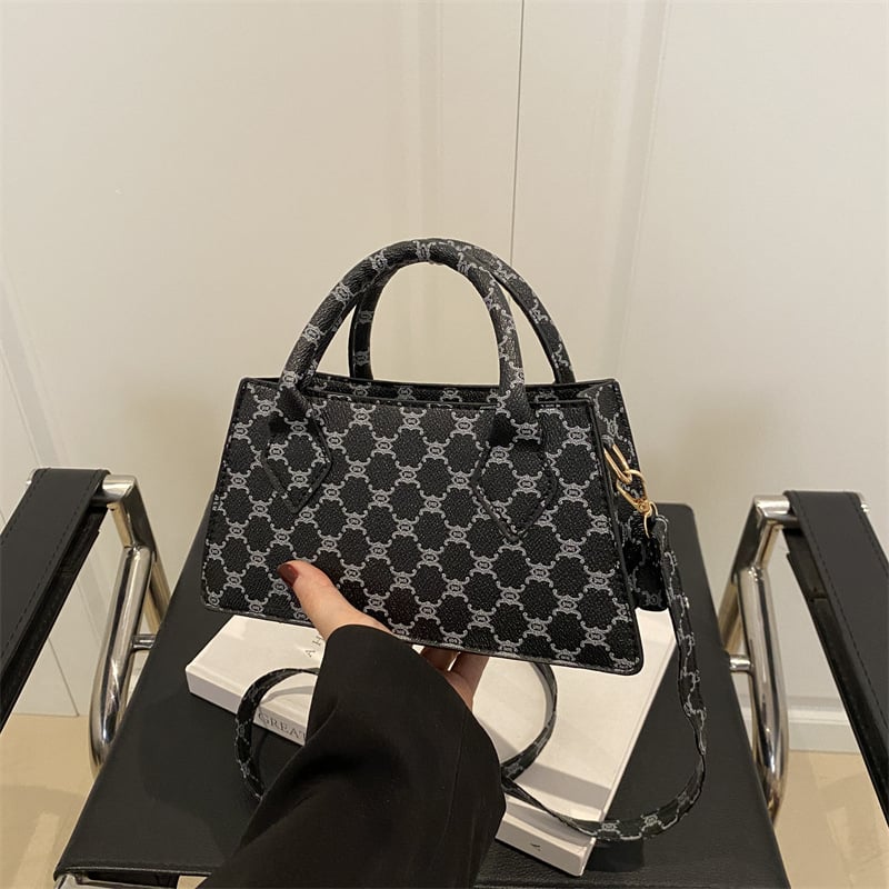 Torba za ruke s kariranim uzorkom i kontrastnim šivanjem – ulični stil, PU materijal, vodoravni kvadratni oblik, zatvaranje na zip, unutarnja džep za telefon