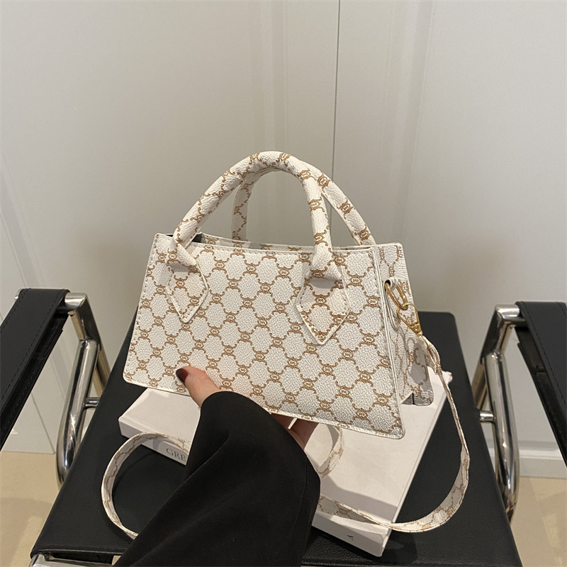 Torba za ruke s kariranim uzorkom i kontrastnim šivanjem – ulični stil, PU materijal, vodoravni kvadratni oblik, zatvaranje na zip, unutarnja džep za telefon