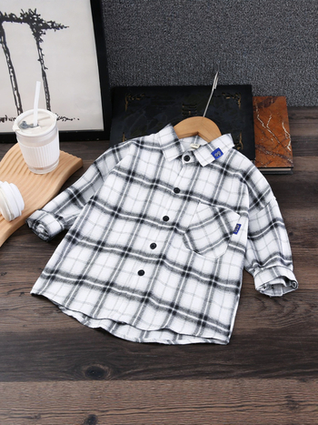 Παιδικό πουκάμισο αγοριών με καρό, μακριά μανίκια, βαμβάκι, γιακά που γυρίζει, καθημερινό στυλ