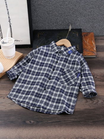 Παιδικό πουκάμισο αγοριών με καρό, μακριά μανίκια, βαμβάκι, γιακά που γυρίζει, καθημερινό στυλ