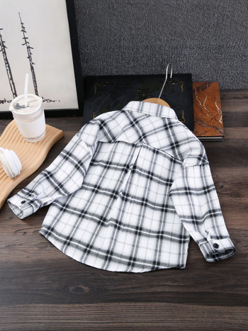 Παιδικό πουκάμισο αγοριών με καρό, μακριά μανίκια, βαμβάκι, γιακά που γυρίζει, καθημερινό στυλ
