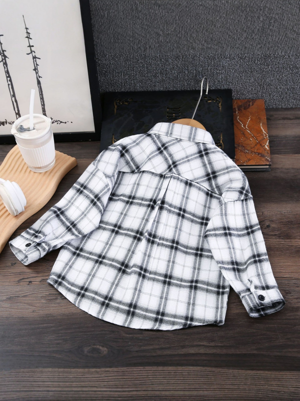 Παιδικό πουκάμισο αγοριών με καρό, μακριά μανίκια, βαμβάκι, γιακά που γυρίζει, καθημερινό στυλ