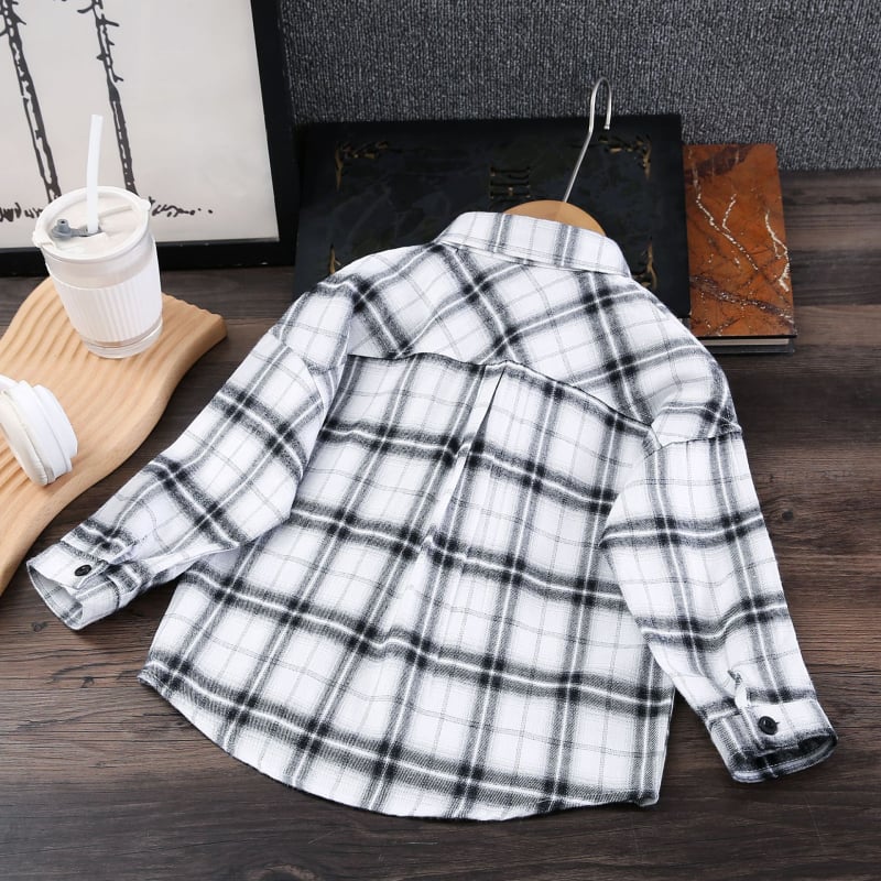 Παιδικό πουκάμισο αγοριών με καρό, μακριά μανίκια, βαμβάκι, γιακά που γυρίζει, καθημερινό στυλ