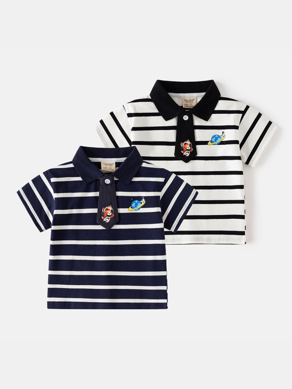 Polo majica za dječake – casual stil, prugasta mješavina pamuka, ljeto 2025, marka wellkids