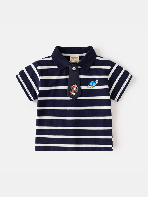 Polo majica za dječake – casual stil, prugasta mješavina pamuka, ljeto 2025, marka wellkids