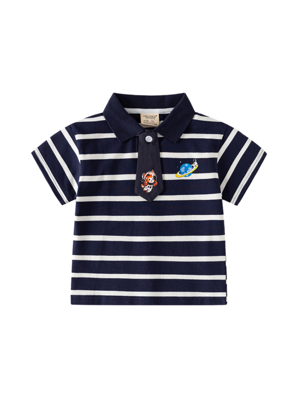 Polo majica za dječake – casual stil, prugasta mješavina pamuka, ljeto 2025, marka wellkids