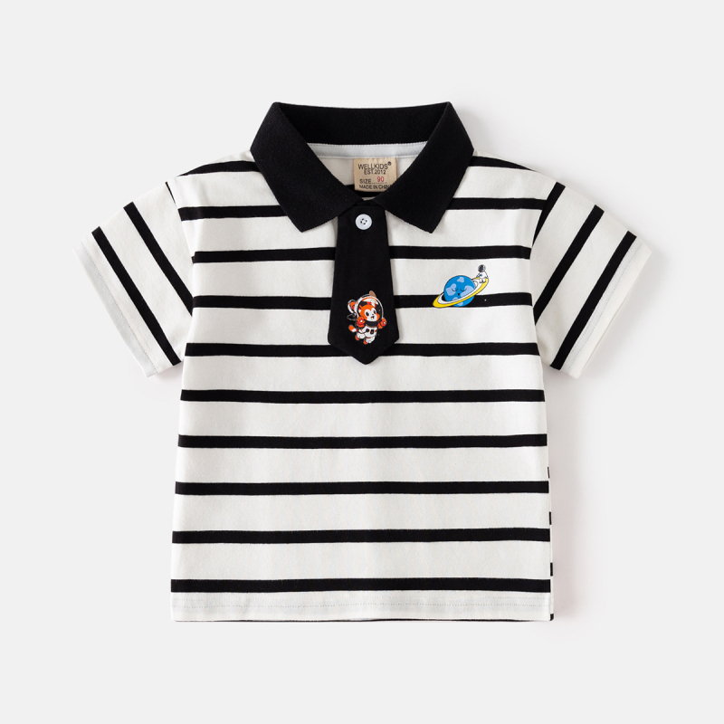 Polo majica za dječake – casual stil, prugasta mješavina pamuka, ljeto 2025, marka wellkids